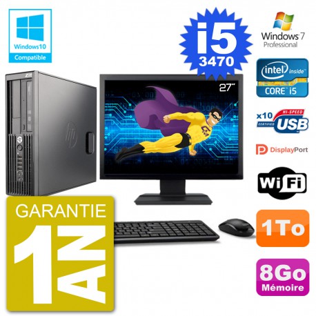 PC HP Z220 SFF Ecran 27" Core i5-3470 RAM 8Go Disque 1To Graveur DVD Wifi W7