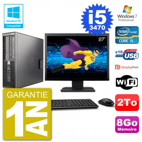 PC HP Z220 SFF Ecran 27" Core i5-3470 RAM 8Go Disque 2To Graveur DVD Wifi W7