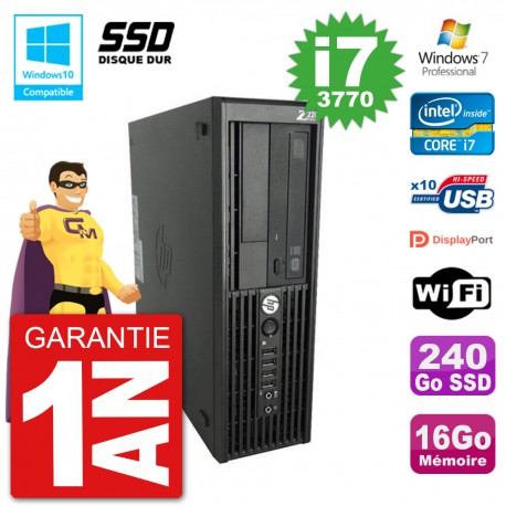PC HP WorkStation Z220 SFF Core i7-3770 RAM 16Go SSD 240Go Graveur DVD Wifi W7