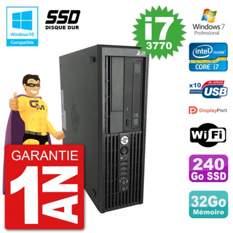 PC HP WorkStation Z220 SFF Core i7-3770 RAM 32Go SSD 240Go Graveur DVD Wifi W7