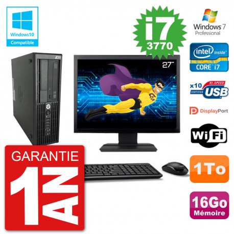 PC HP Z220 SFF Ecran 27" Core i7-3770 RAM 16Go Disque 1To Graveur DVD Wifi W7