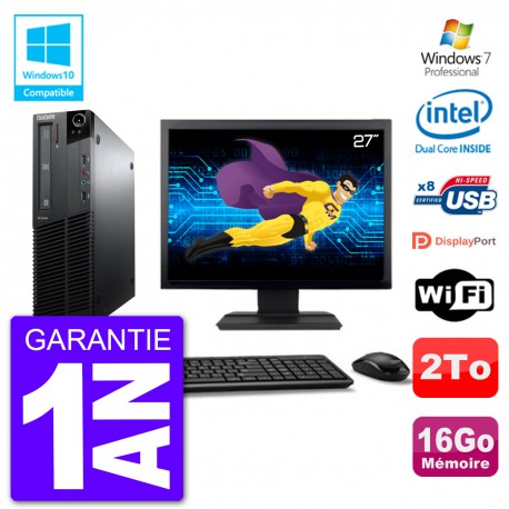 PC Lenovo M82 SFF Ecran 27" G640 RAM 16Go Disque 2To Graveur DVD Wifi W7
