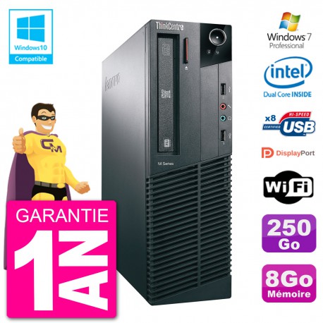 PC Lenovo ThinkCentre M82 SFF G2020 RAM 8Go Disque Dur 250Go Graveur DVD Wifi W7