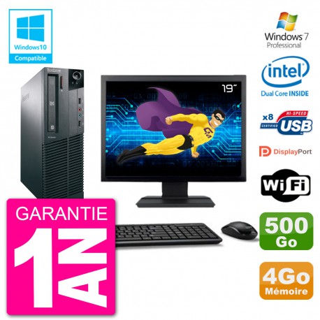 PC Lenovo M82 SFF Ecran 19" G2020 RAM 4Go Disque 500Go Graveur DVD Wifi W7