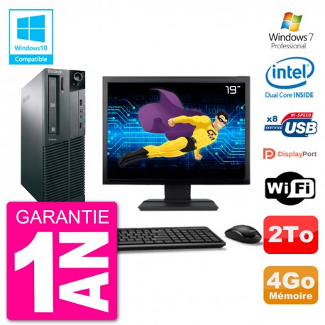 PC Lenovo M82 SFF Ecran 19" G2020 RAM 4Go Disque 2To Graveur DVD Wifi W7
