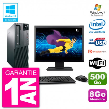 PC Lenovo M82 SFF Ecran 19" G2020 RAM 8Go Disque 500Go Graveur DVD Wifi W7