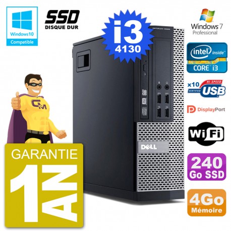 PC Dell 9020 SFF Intel i3-4130 RAM 4Go SSD 240Go Graveur DVD Wifi W7