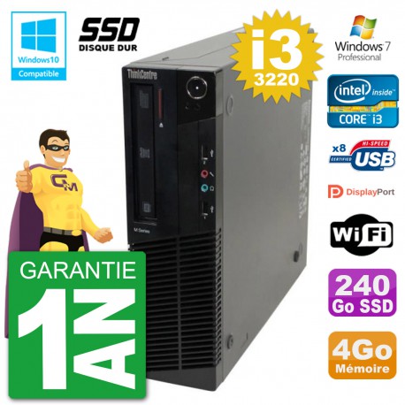 PC Lenovo ThinkCentre M82 SFF i3-3220 RAM 4Go SSD 240Go Graveur DVD Wifi W7