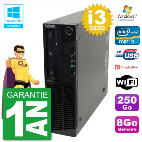 PC Lenovo ThinkCentre M82 SFF i3-3220 RAM 8Go Disque 250Go Graveur DVD Wifi W7