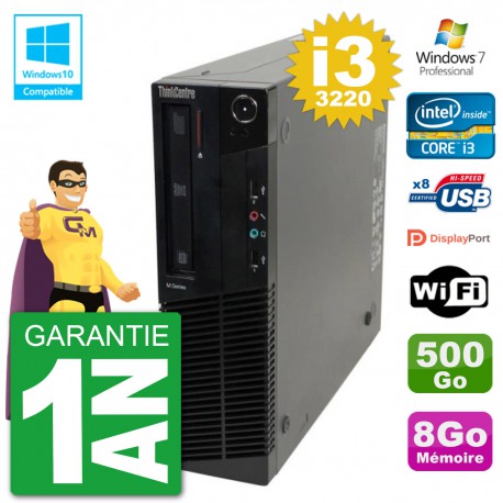 PC Lenovo ThinkCentre M82 SFF i3-3220 RAM 8Go Disque 500Go Graveur DVD Wifi W7