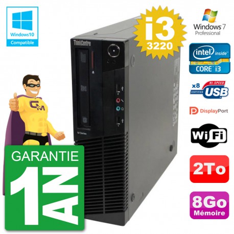 PC Lenovo ThinkCentre M82 SFF i3-3220 RAM 8Go Disque Dur 2To Graveur DVD Wifi W7