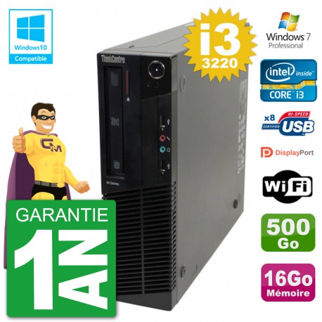 PC Lenovo ThinkCentre M82 SFF i3-3220 RAM 16Go Disque 500Go Graveur DVD Wifi W7