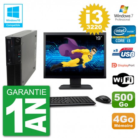 PC Lenovo M82 SFF Ecran 19" i3-3220 RAM 4Go Disque 500Go Graveur DVD Wifi W7