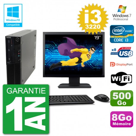 PC Lenovo M82 SFF Ecran 19" i3-3220 RAM 8Go Disque 500Go Graveur DVD Wifi W7