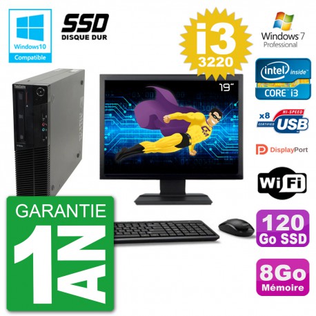 PC Lenovo M82 SFF Ecran 19" i3-3220 RAM 8Go SSD 120Go Graveur DVD Wifi W7
