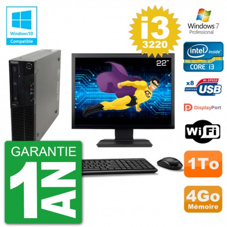 PC Lenovo M82 SFF Ecran 22" i3-3220 RAM 4Go Disque 1To Graveur DVD Wifi W7