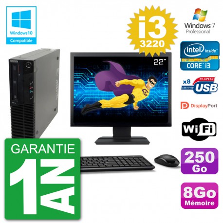PC Lenovo M82 SFF Ecran 22" i3-3220 RAM 8Go Disque 250Go Graveur DVD Wifi W7