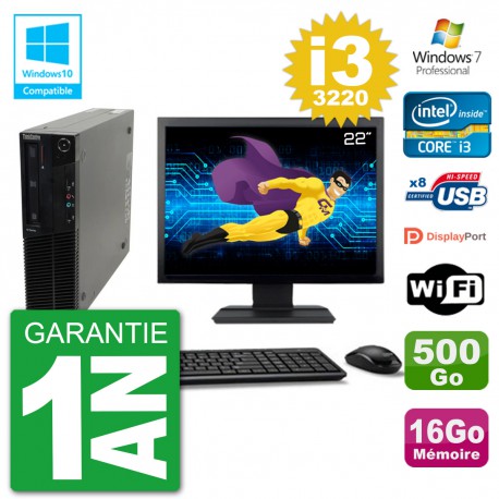 PC Lenovo M82 SFF Ecran 22" i3-3220 RAM 16Go Disque 500Go Graveur DVD Wifi W7