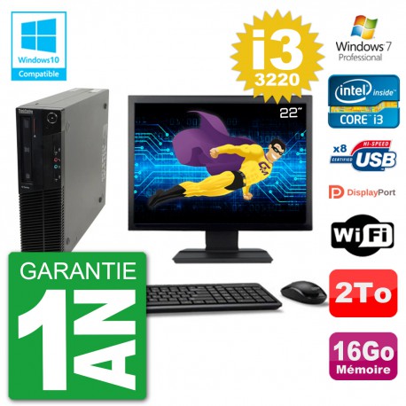 PC Lenovo M82 SFF Ecran 22" i3-3220 RAM 16Go Disque 2To Graveur DVD Wifi W7