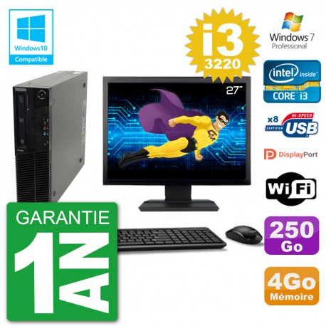 PC Lenovo M82 SFF Ecran 27" i3-3220 RAM 4Go Disque 250Go Graveur DVD Wifi W7