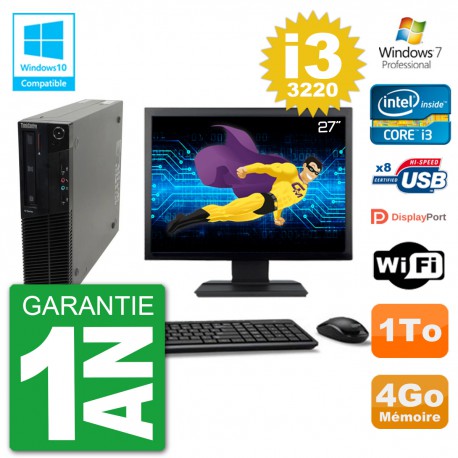 PC Lenovo M82 SFF Ecran 27" i3-3220 RAM 4Go Disque 1To Graveur DVD Wifi W7