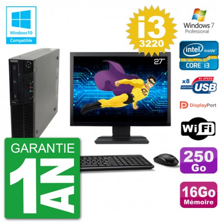 PC Lenovo M82 SFF Ecran 27" i3-3220 RAM 16Go Disque 250Go Graveur DVD Wifi W7