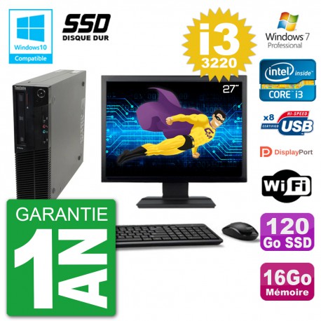 PC Lenovo M82 SFF Ecran 27" i3-3220 RAM 16Go SSD 120Go Graveur DVD Wifi W7