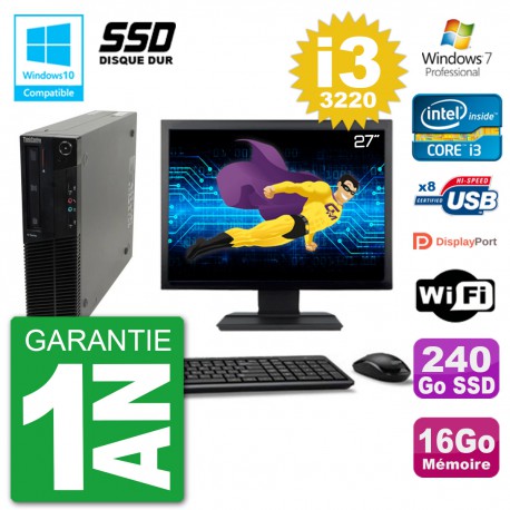 PC Lenovo M82 SFF Ecran 27" i3-3220 RAM 16Go SSD 240Go Graveur DVD Wifi W7