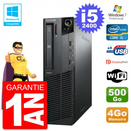 PC Lenovo ThinkCentre M82 SFF i5-2400 RAM 4Go Disque 500Go Graveur DVD Wifi W7