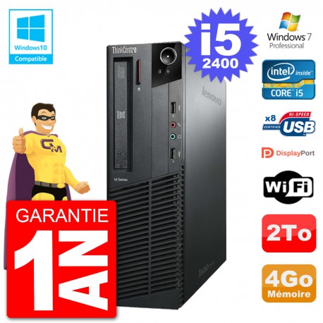 PC Lenovo ThinkCentre M82 SFF i5-2400 RAM 4Go Disque Dur 2To Graveur DVD Wifi W7