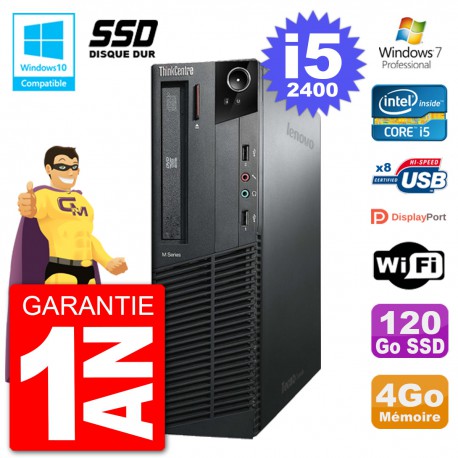 PC Lenovo ThinkCentre M82 SFF i5-2400 RAM 4Go SSD 120Go Graveur DVD Wifi W7