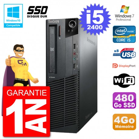 PC Lenovo ThinkCentre M82 SFF i5-2400 RAM 4Go SSD 480Go Graveur DVD Wifi W7