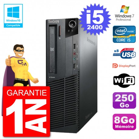PC Lenovo ThinkCentre M82 SFF i5-2400 RAM 8Go Disque 250Go Graveur DVD Wifi W7
