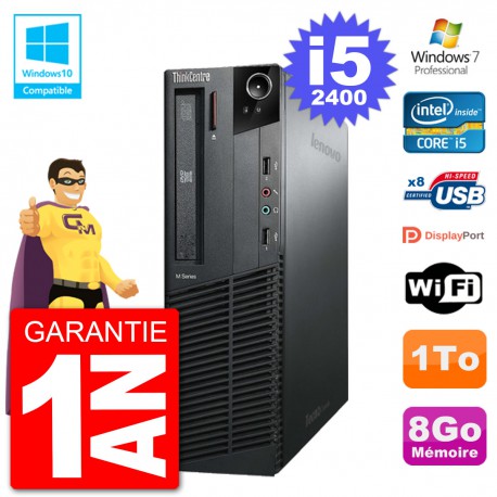 PC Lenovo ThinkCentre M82 SFF i5-2400 RAM 8Go Disque Dur 1To Graveur DVD Wifi W7