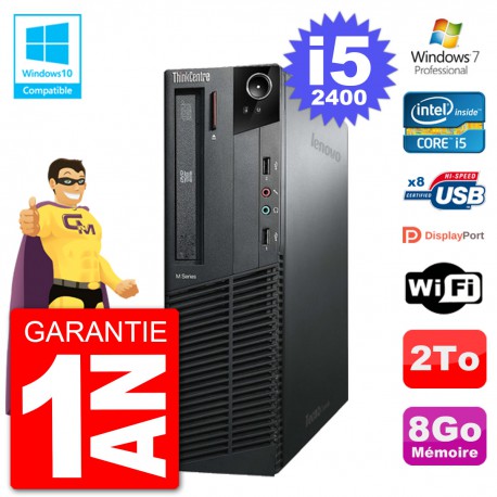 PC Lenovo ThinkCentre M82 SFF i5-2400 RAM 8Go Disque Dur 2To Graveur DVD Wifi W7