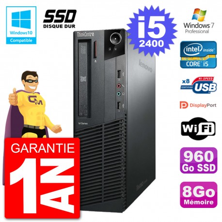 PC Lenovo ThinkCentre M82 SFF i5-2400 RAM 8Go SSD 960Go Graveur DVD Wifi W7