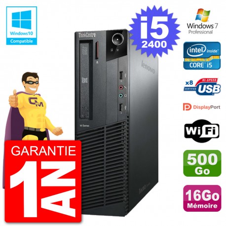 PC Lenovo ThinkCentre M82 SFF i5-2400 RAM 16Go Disque 500Go Graveur DVD Wifi W7