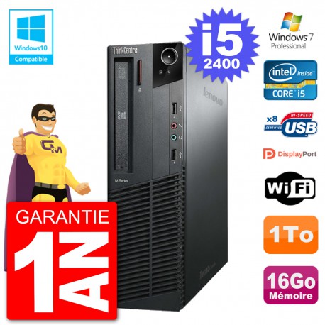 PC Lenovo ThinkCentre M82 SFF i5-2400 RAM 16Go Disque 1To Graveur DVD Wifi W7