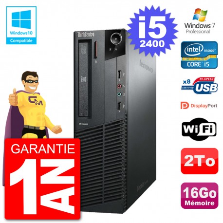 PC Lenovo ThinkCentre M82 SFF i5-2400 RAM 16Go Disque 2To Graveur DVD Wifi W7