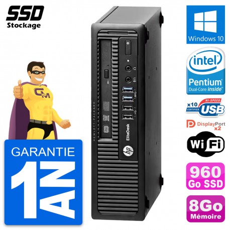Mini PC HP EliteDesk 800 G1 USDT Intel G3220 RAM 8Go SSD 960Go Windows 10 Wifi