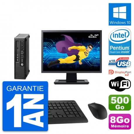 Mini PC HP 800 G1 USDT Ecran 22" G3220 RAM 8Go Disque Dur 500Go Windows 10 Wifi