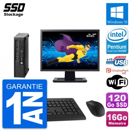 Mini PC HP 800 G1 USDT Ecran 22" Intel G3220 RAM 16Go SSD 120Go Windows 10 Wifi