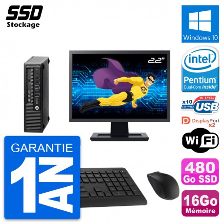 Mini PC HP 800 G1 USDT Ecran 22" Intel G3220 RAM 16Go SSD 480Go Windows 10 Wifi