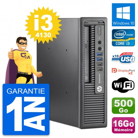 Mini PC HP EliteDesk 800 G1 USDT i3-4130 RAM 16Go Disque 500Go Windows 10 Wifi