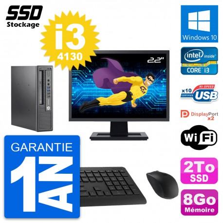 Mini PC HP 800 G1 USDT Ecran 22" Intel i3-4130 RAM 8Go SSD 2To Windows 10 Wifi