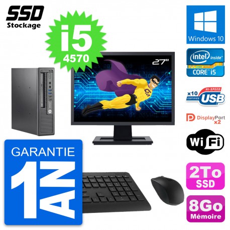 Mini PC HP 800 G1 USDT Ecran 27" Intel i5-4570 RAM 8Go SSD 2To Windows 10 Wifi