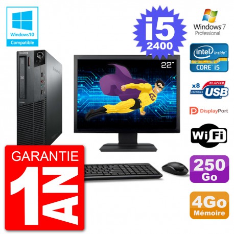 PC Lenovo M82 SFF Ecran 22" i5-2400 RAM 4Go Disque 250Go Graveur DVD Wifi W7