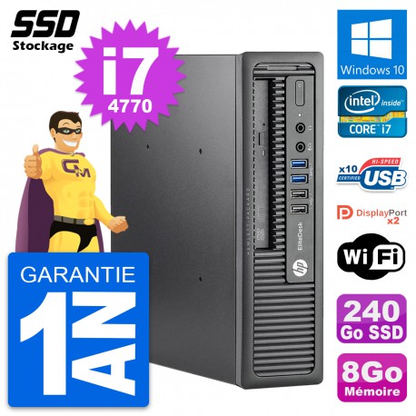 Mini PC HP EliteDesk 800 G1 USDT Intel i7-4770 RAM 8Go SSD 240Go Windows 10 Wifi
