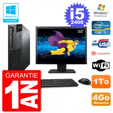 PC Lenovo M82 SFF Ecran 22" i5-2400 RAM 4Go Disque 1To Graveur DVD Wifi W7
