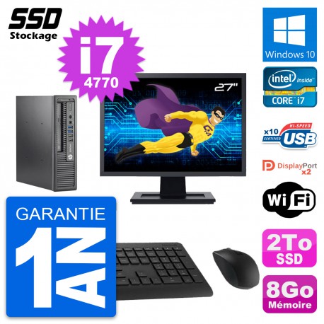 Mini PC HP 800 G1 USDT Ecran 27" Intel i7-4770 RAM 8Go SSD 2To Windows 10 Wifi